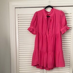 JODIFL Hot Pink Tiered Button-Front Dress